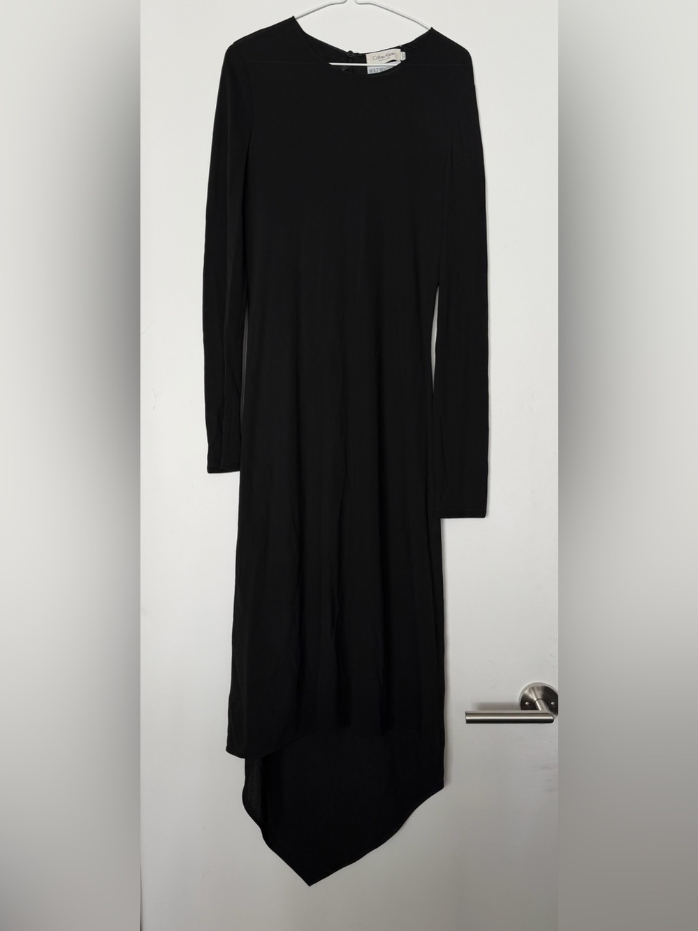 Calvin Klein Holt Renfrew Classic Black Maxi Asymmetrical Evening Sleeve Dress
